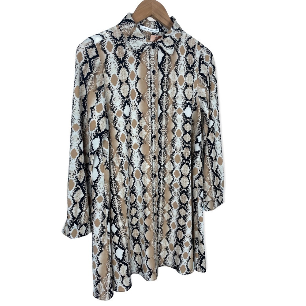 Three Eighty Two Mara Button Front Mini Dress In Python Reptile Size Small - Picture 4 of 16